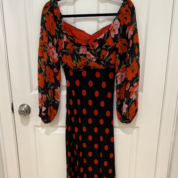 RIXO JOSEPHINE POLKA DOT FLORAL MIDI MAXI DRESS - Picture 7 of 8